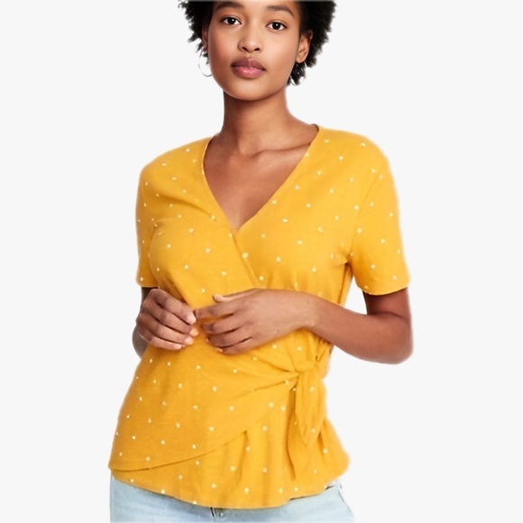 NWT Old Navy Yellow Polka Dot Faux Wrap Top Women’s Size XLT - Picture 1 of 6
